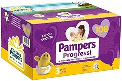 Pampers Progressi Pannolini Mini, Taglia 3 (4-9 kg), 108 Pannolini