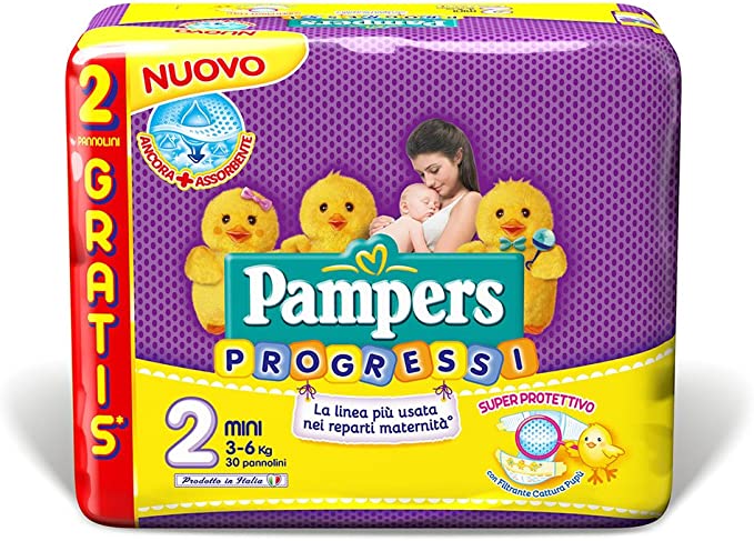 Pampers Progressi Pannolini Mini, Taglia 2 (3-6 kg), 112 Pannolini